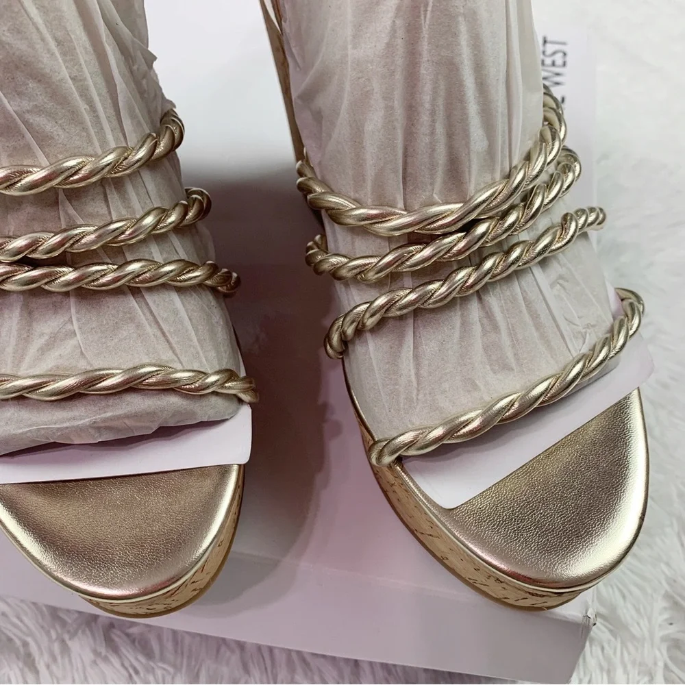 Nine West Women's Renest Ankle Strap‎ Platform Wedge Sandals in gold